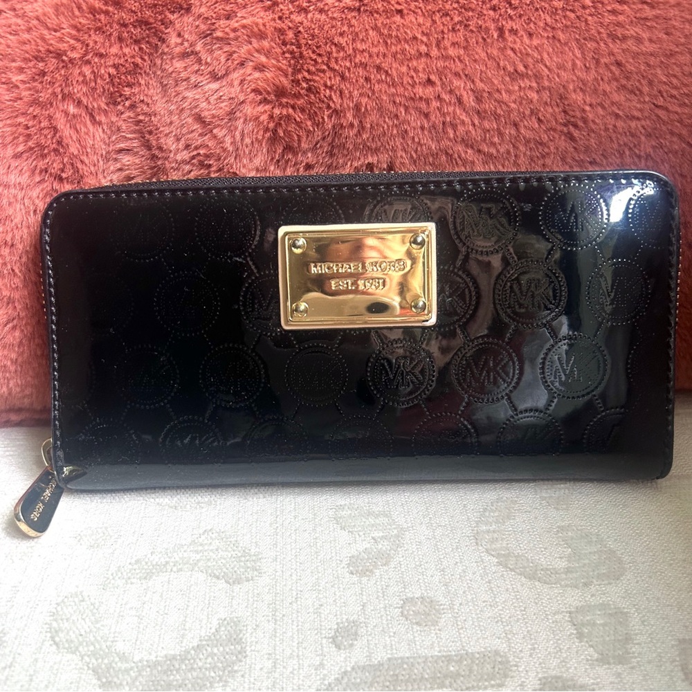 Michael Kors Black Patent Leather Wallet with Gold Logo